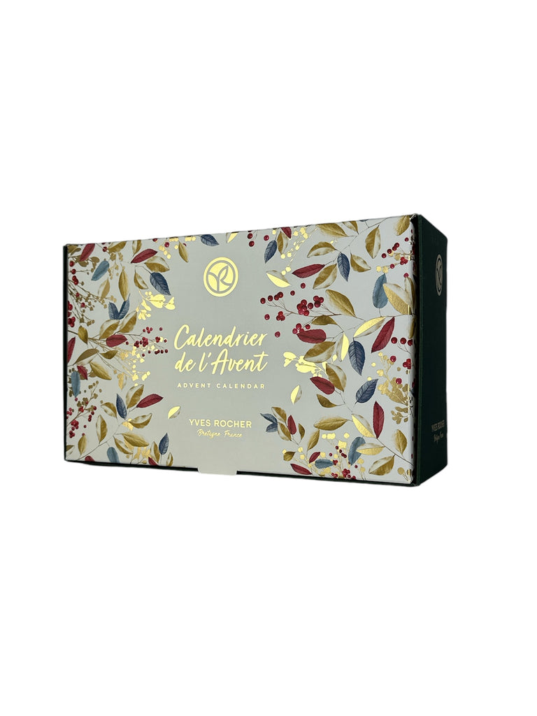 Yves Rocher Adventskalender mit 24 Beauty-Produkten, festliches Design in Rot und Gold