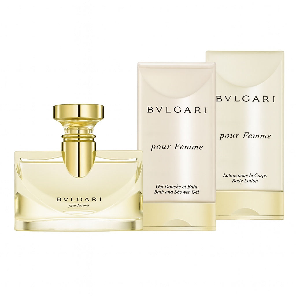 BVLGARI Pour Femme Set mit Eau de Parfum 50 ml, Shower Gel 75 ml und Bodylotion 75 ml.