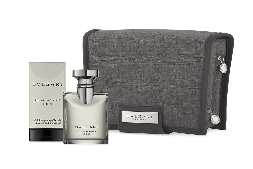 BVLGARI Pour Homme Soir Set für Herren – Eau de Toilette 50 ml, Shower Gel 75 ml und elegante Kosmetiktasche.