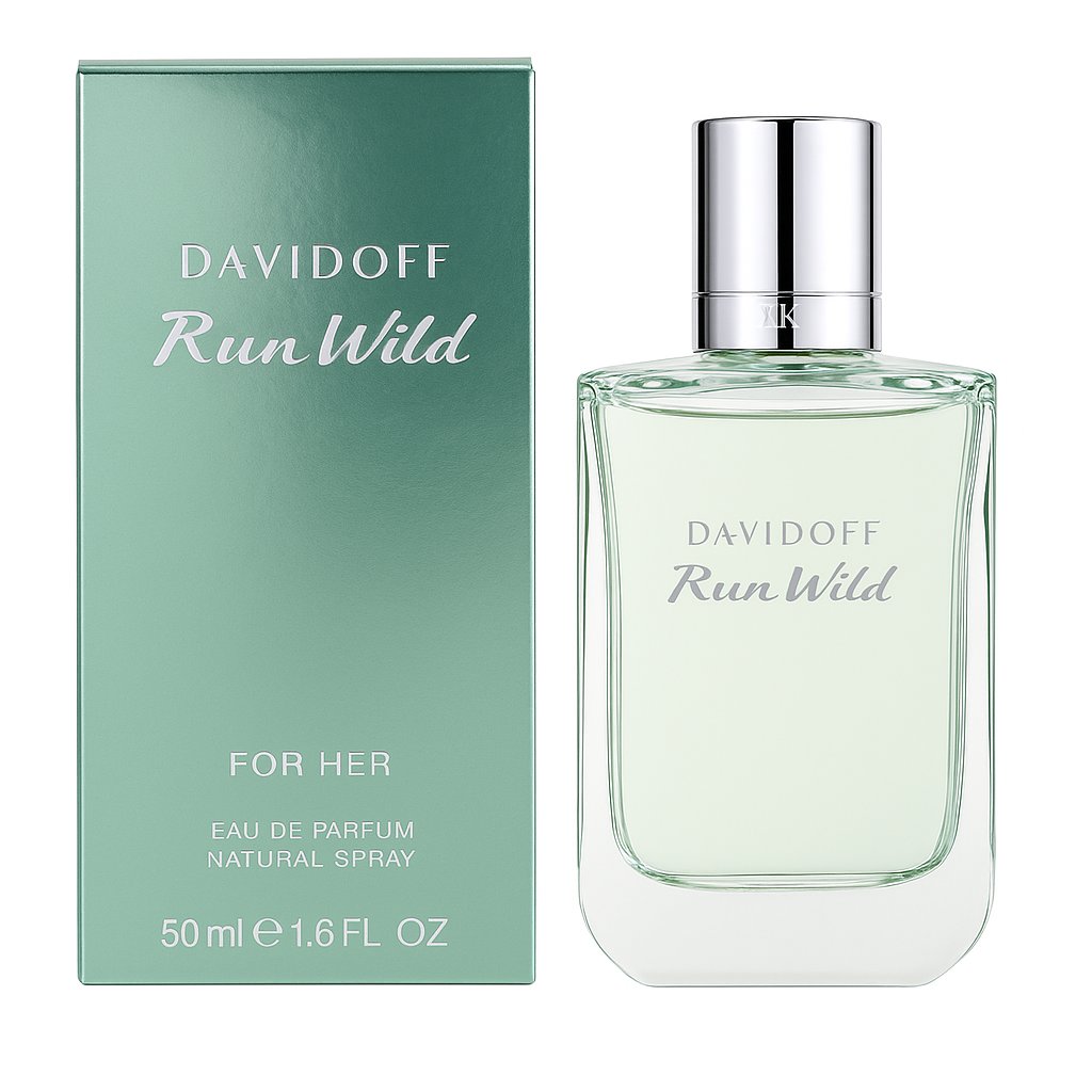 Davidoff Run Wild Eau de Parfum für Damen – 50 ml Flakon neben Verpackung