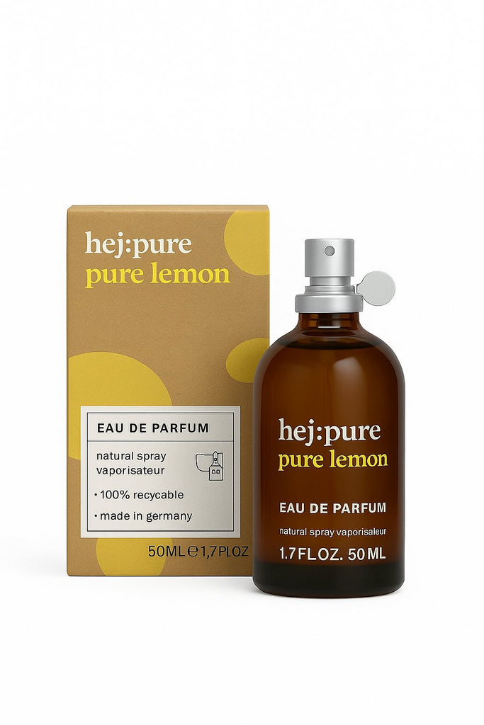 hej:pure pure lemon Eau de Parfum 50 ml – veganes Naturparfüm mit frischem Zitrusduft in Glasflasche, nachhaltige Verpackung, ideal für bewusste Käufer:innen im Naturkosmetik-Onlineshop