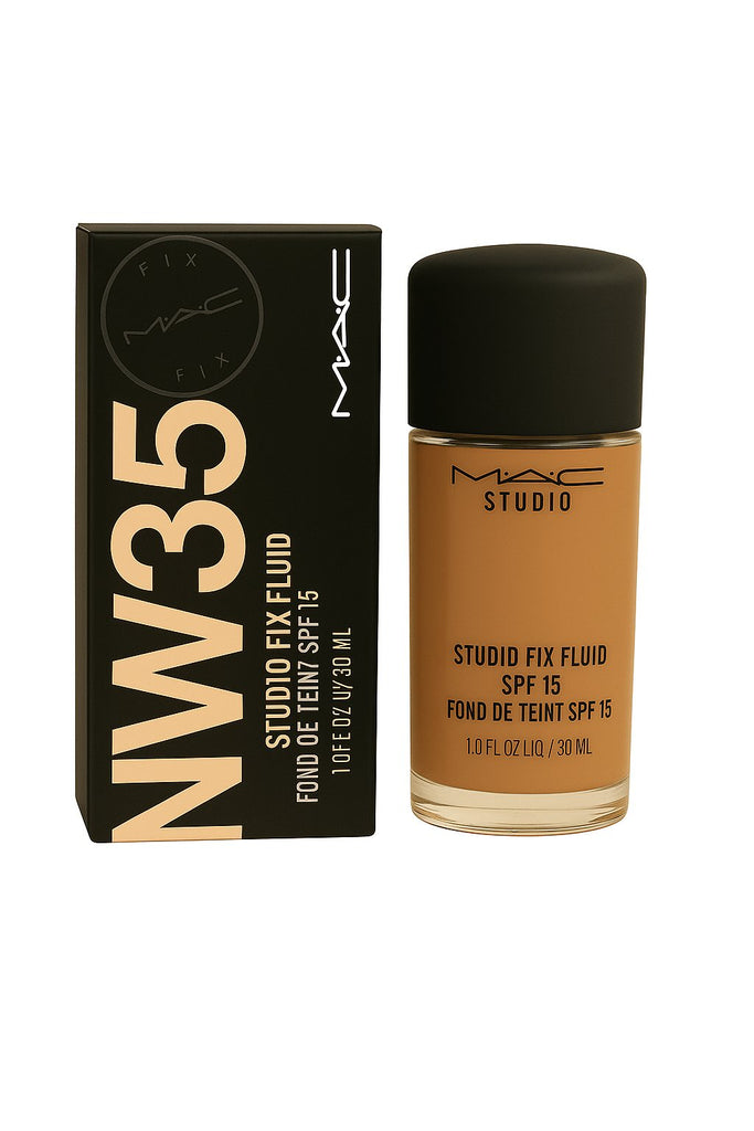 MAC Studio Fix Fluid SPF 15 Foundation in Farbton NW35, 30 ml – flüssiges Make-up für mittlere Haut mit goldenem Unterton